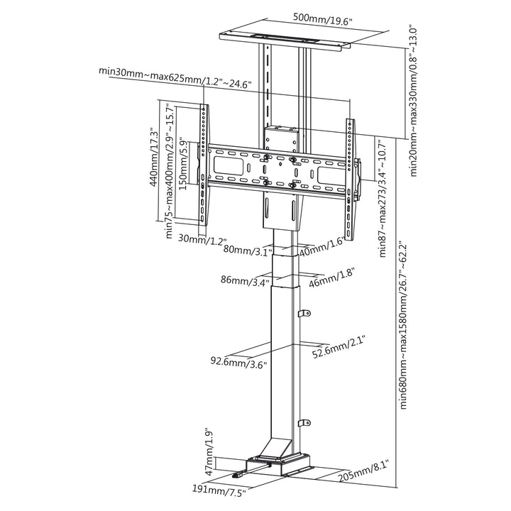 Elektrisk kabelförlängningsfäste Maclean, 37''-65''', VESA 600x400, max 50kg, MC-866 + HDMI 2.0 4K 3D UHD 1,8m KABEL 48 bit