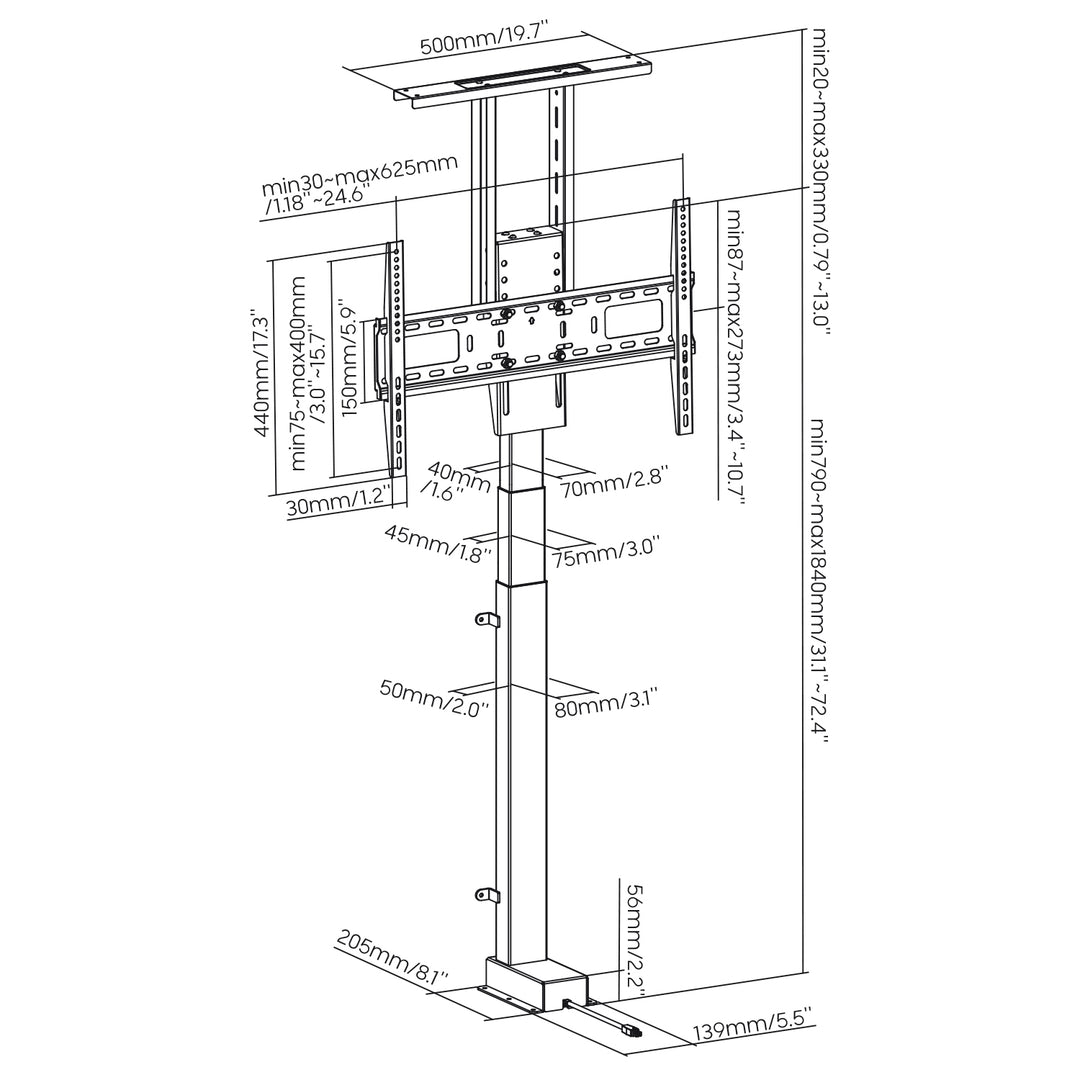 Elektriskt utdragbart fäste för Maclean, TUYA, 37''-80''', VESA 600x400, max 60kg, MC-866T + HDMI 2.0 4K 3D UHD 1.8m KABEL 48 bit