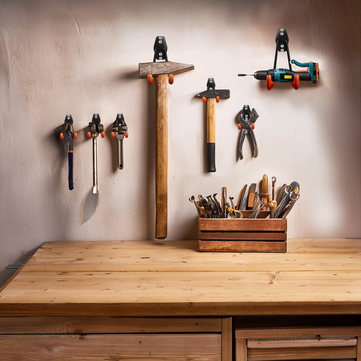 Garageväggfäste Maclean, för däck, trädgårdsredskap, stege, slangar. stål, maxlast 70 kg, MC-442 + MC-443 maxlast 50 kg + MC-444 maxlast 25 kg