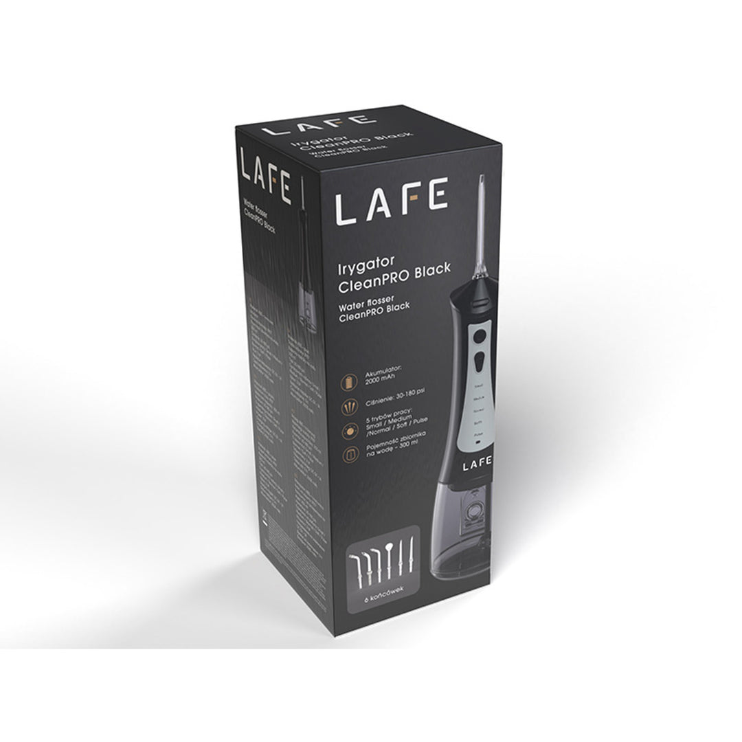 LAFE dental irrigator, 5 lägen, 6 spetsar, svart, CleanPRO