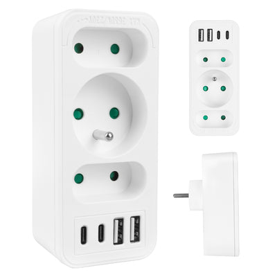 Strömuttag x3 + 4xUSB Maclean, 3-facks splitter, 2xUSB A, 2xUSB C PD 20W, 1x16A + 2x6A, MCE248 F/W
