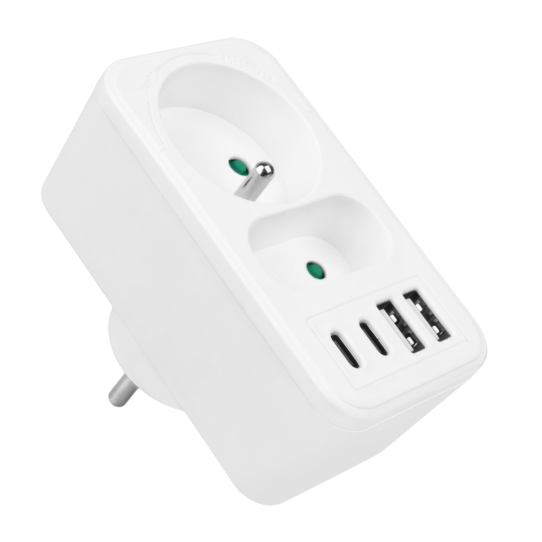Maclean strömuttag x2 + 4xUSB, splitter med 2 uttag, 2xUSB A, 2xUSB C PD 20W, 1x16A + 1x6A, MCE249 F/W