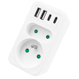 Maclean strömuttag x2 + 4xUSB, splitter med 2 uttag, 2xUSB A, 2xUSB C PD 20W, 1x16A + 1x6A, MCE249 F/W