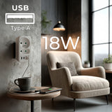 Maclean strömuttag x2 + 4xUSB, splitter med 2 uttag, 2xUSB A, 2xUSB C PD 20W, 1x16A + 1x6A, MCE249 F/W