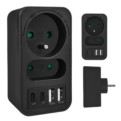 Maclean strömuttag x2 + 4xUSB, splitter med 2 uttag, 2xUSB A, 2xUSB C PD 20W, 1x16A + 1x6A, MCE249 F/B