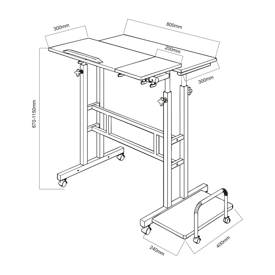 Maclean mobilt laptopbord skrivbord, svart, skiva 80x60cm, 50kg max, höjdjustering 67-115 cm, MC-124 B