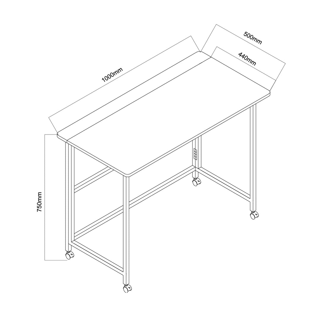 Maclean fällbart bord skrivbord, vit, mobil, skiva 100x50cm, max. 50kg, MC-1250 W