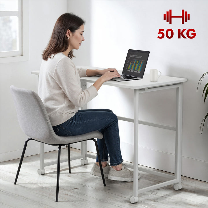 Maclean fällbart bord skrivbord, vit, mobil, skiva 100x50cm, max. 50kg, MC-1250 W