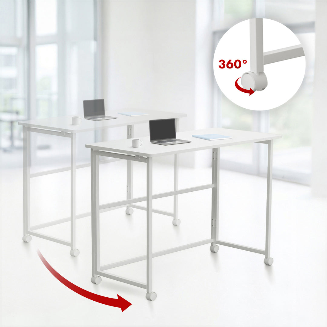 Maclean fällbart bord skrivbord, vit, mobil, skiva 100x50cm, max. 50kg, MC-1250 W