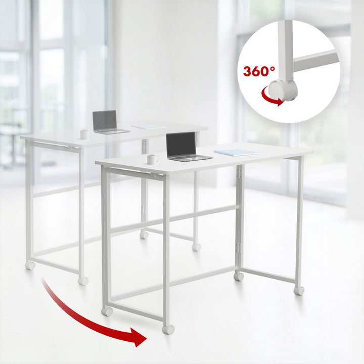 Maclean fällbart bord skrivbord, vit, mobil, skiva 100x50cm, max. 50kg, MC-1250 W