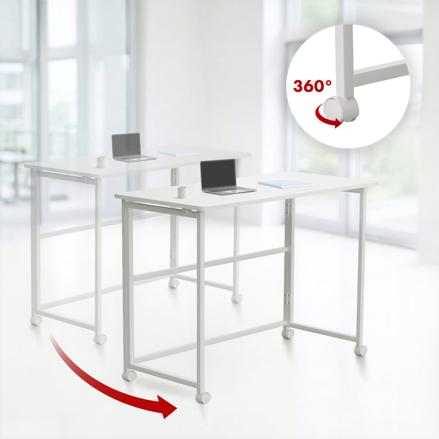 Maclean fällbart bord skrivbord, vit, mobil, skiva 100x50cm, max. 50kg, MC-1250 W