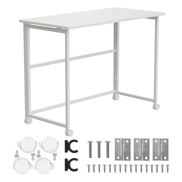 Maclean fällbart bord skrivbord, vit, mobil, skiva 100x50cm, max. 50kg, MC-1250 W