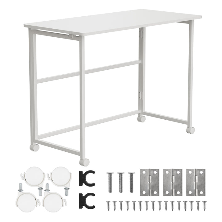 Maclean fällbart bord skrivbord, vit, mobil, skiva 100x50cm, max. 50kg, MC-1250 W