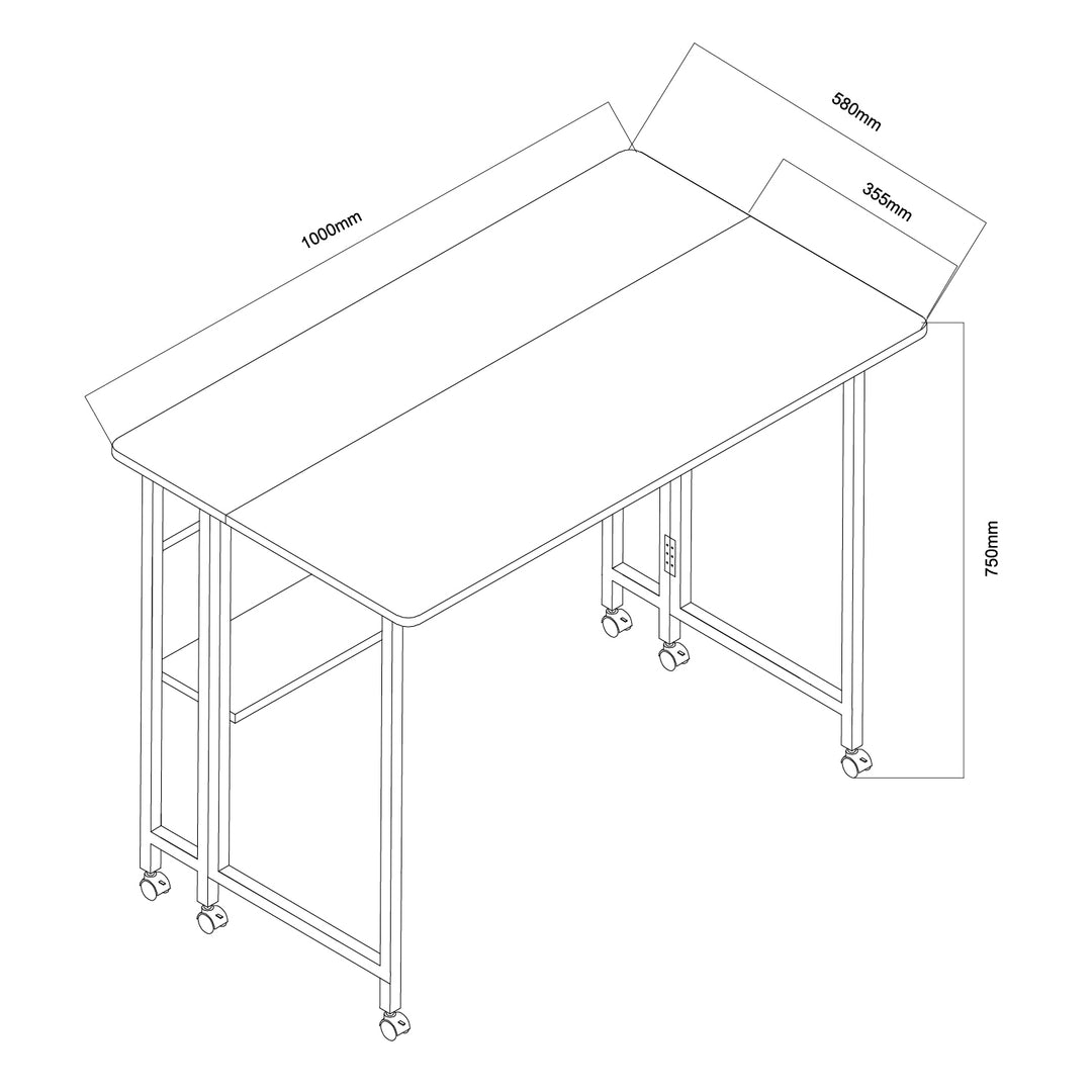 Maclean fällbart bord skrivbord, vit, mobil, skiva 100x58cm, max. 50kg, MC-126 W