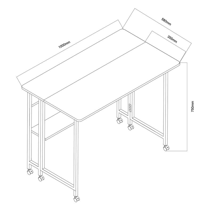 Maclean fällbart bord skrivbord, vit, mobil, skiva 100x58cm, max. 50kg, MC-126 W