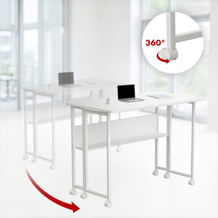 Maclean fällbart bord skrivbord, vit, mobil, skiva 100x58cm, max. 50kg, MC-126 W