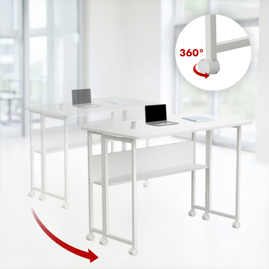 Maclean fällbart bord skrivbord, vit, mobil, skiva 100x58cm, max. 50kg, MC-126 W