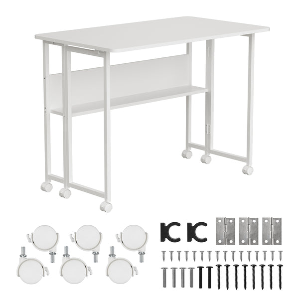 Maclean fällbart bord skrivbord, vit, mobil, skiva 100x58cm, max. 50kg, MC-126 W