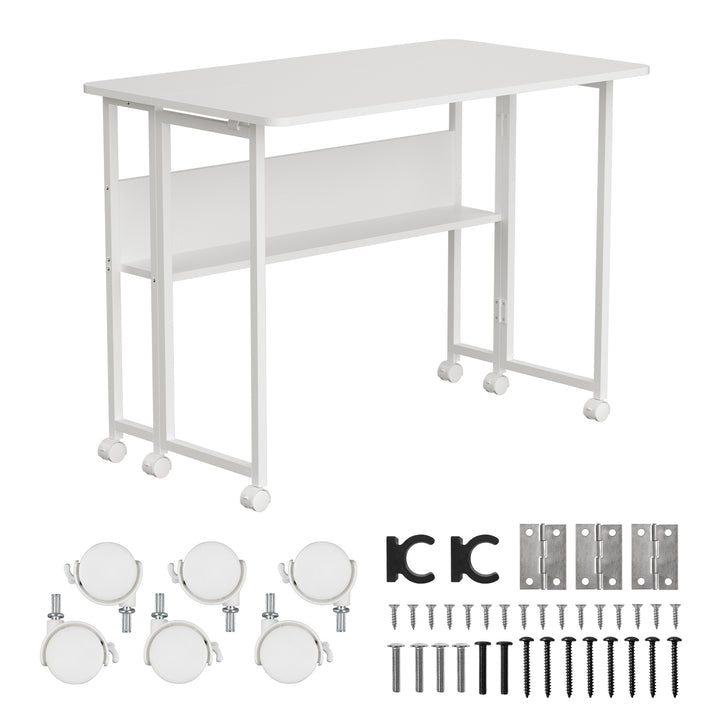 Maclean fällbart bord skrivbord, vit, mobil, skiva 100x58cm, max. 50kg, MC-126 W