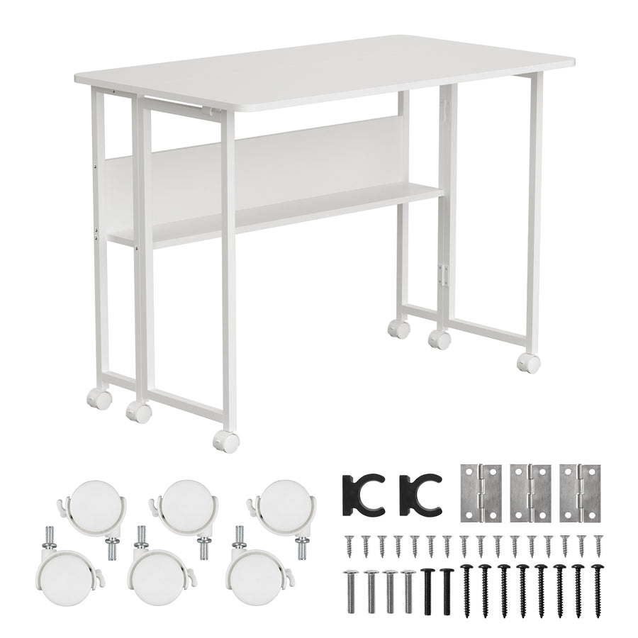 Maclean fällbart bord skrivbord, vit, mobil, skiva 100x58cm, max. 50kg, MC-126 W