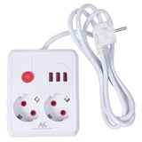 Maclean grenuttag, förlängningskabel 2 uttag + 3xUSB, 110-240V AC 50/60Hz, 2,1A max 2500W, 1,5m, vit, MCE387 W