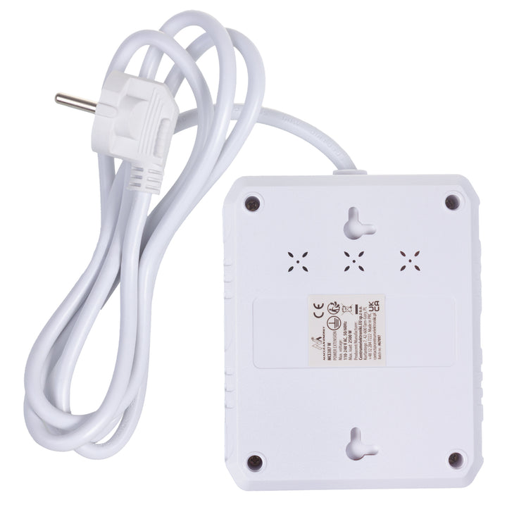 Maclean grenuttag, förlängningskabel 2 uttag + 3xUSB, 110-240V AC 50/60Hz, 2,1A max 2500W, 1,5m, vit, MCE387 W