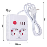 Maclean grenuttag, förlängningskabel 2 uttag + 3xUSB, 110-240V AC 50/60Hz, 2,1A max 2500W, 1,5m, vit, MCE387 W