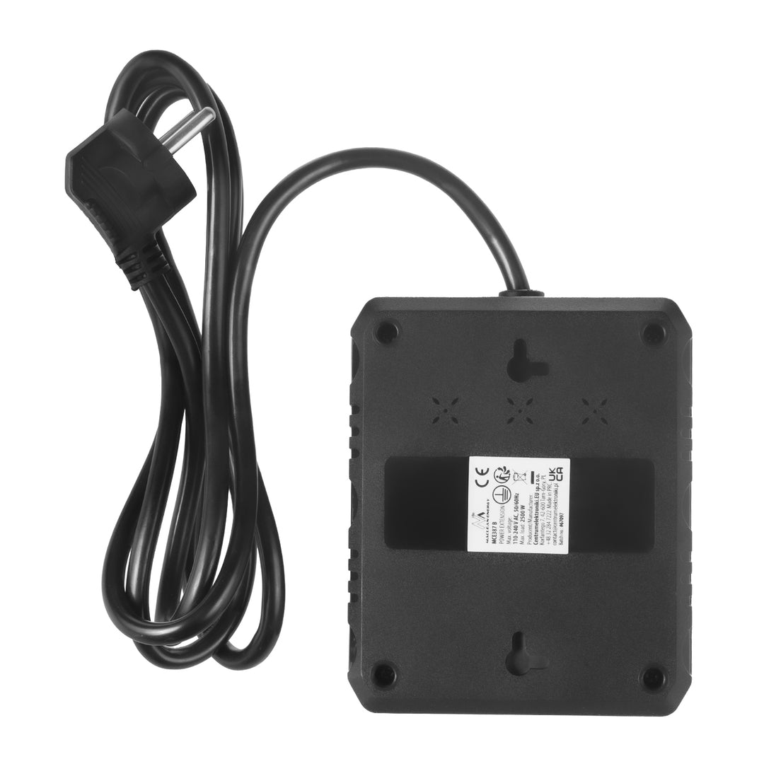 Maclean grenuttag, förlängningskabel 2 uttag + 3xUSB, 110-240V AC 50/60Hz, 2,1A max 2500W, 1,5m, svart, MCE387 B