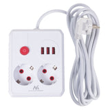 Maclean grenuttag, förlängningskabel 2 uttag + 3xUSB, 110-240V AC 50/60Hz, 2,1A max 2500W, 3 m, vit, MCE388 W