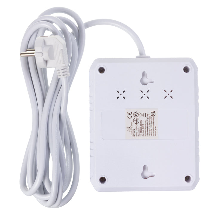 Maclean grenuttag, förlängningskabel 2 uttag + 3xUSB, 110-240V AC 50/60Hz, 2,1A max 2500W, 3 m, vit, MCE388 W