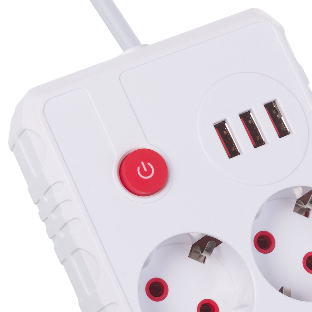 Maclean grenuttag, förlängningskabel 2 uttag + 3xUSB, 110-240V AC 50/60Hz, 2,1A max 2500W, 3 m, vit, MCE388 W
