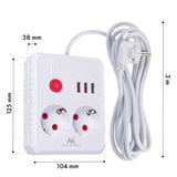 Maclean grenuttag, förlängningskabel 2 uttag + 3xUSB, 110-240V AC 50/60Hz, 2,1A max 2500W, 3 m, vit, MCE388 W