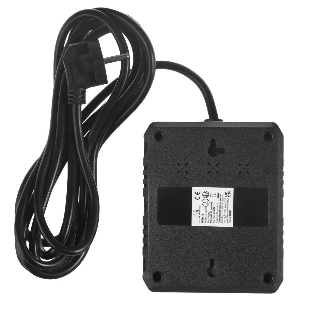 Maclean grenuttag, förlängningskabel 2 uttag + 3xUSB, 110-240V AC 50/60Hz, 2,1A max 2500W, 3 m, svart, MCE388 B