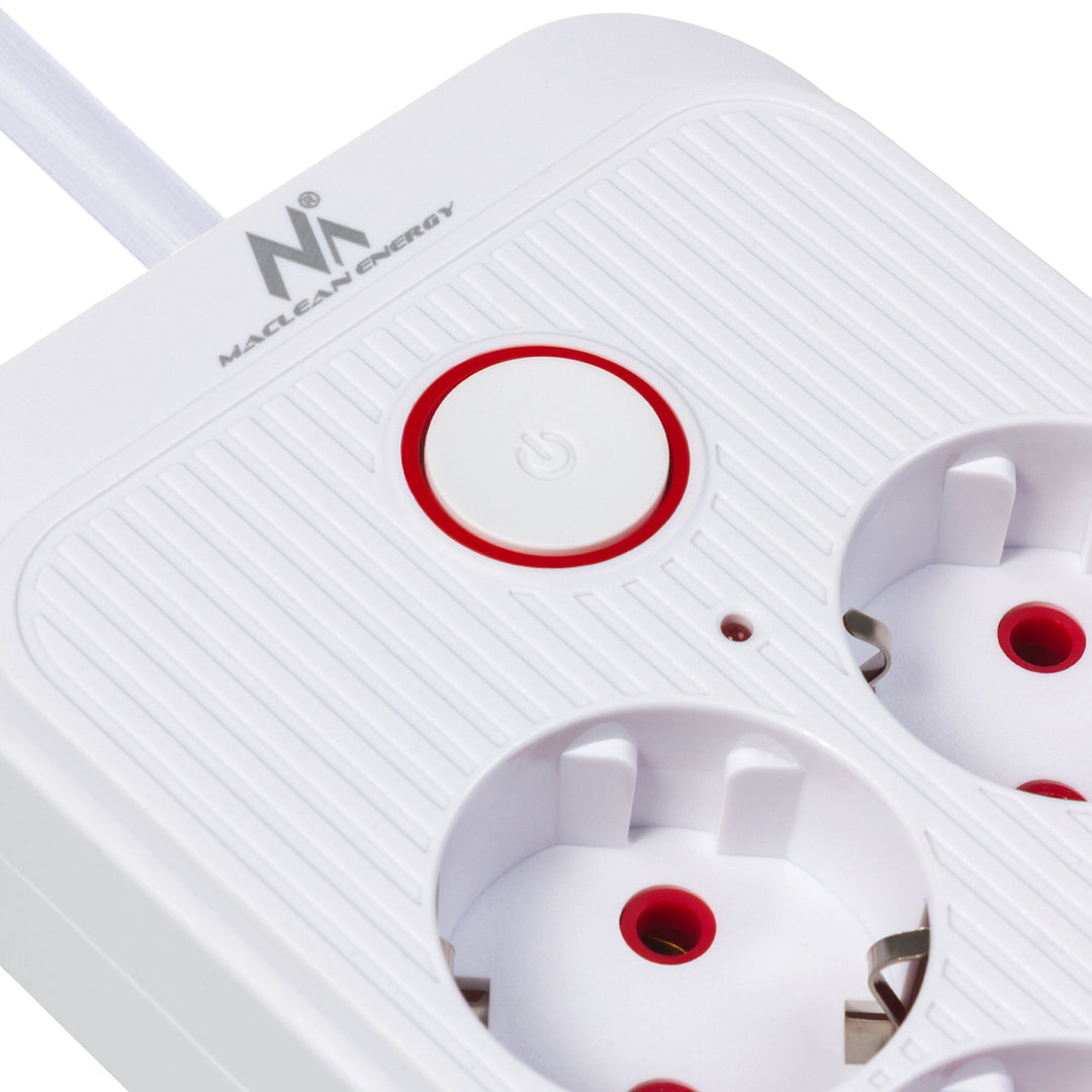 Maclean grenuttag, förlängningskabel 6 uttag + 4xUSB, 110-240V AC 50/60Hz, 2,1A max 2500W, 1,5 m, vit, MCE389 W