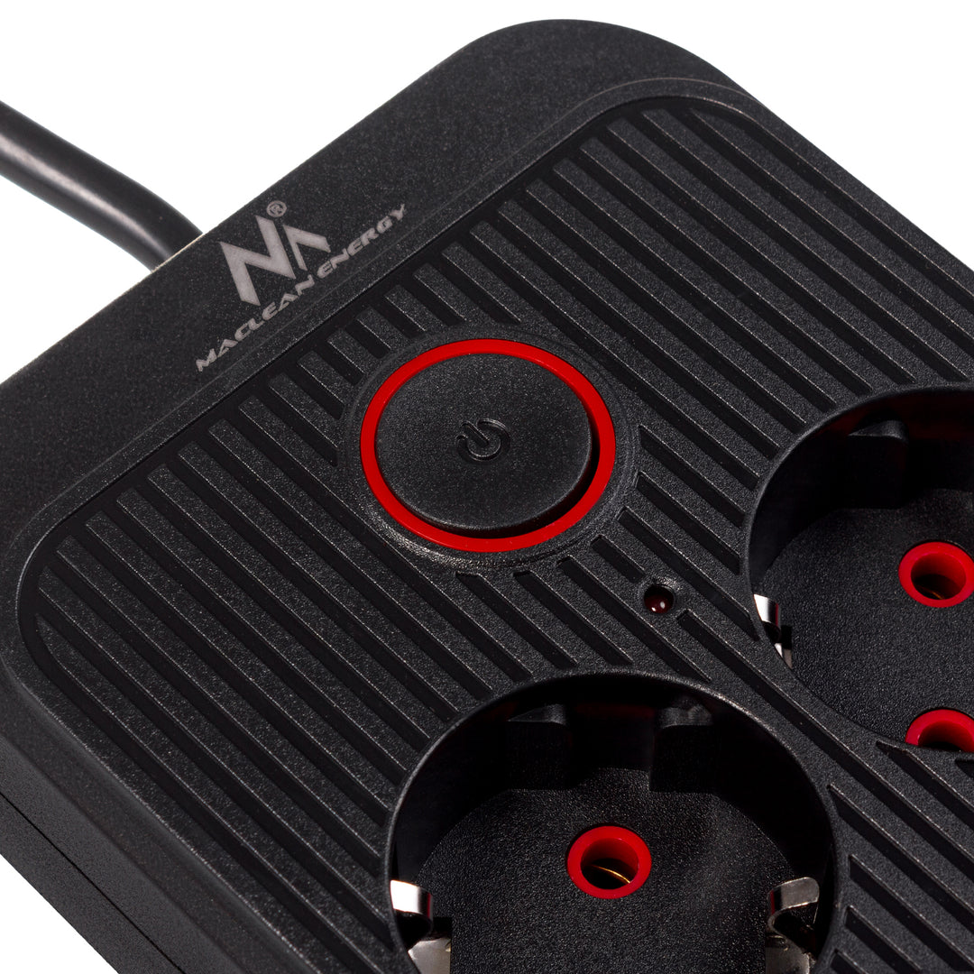 Maclean grenuttag, förlängningskabel 6 uttag + 4xUSB, 110-240V AC 50/60Hz, 2,1A max 2500W, 1,5 m, svart, MCE389 B