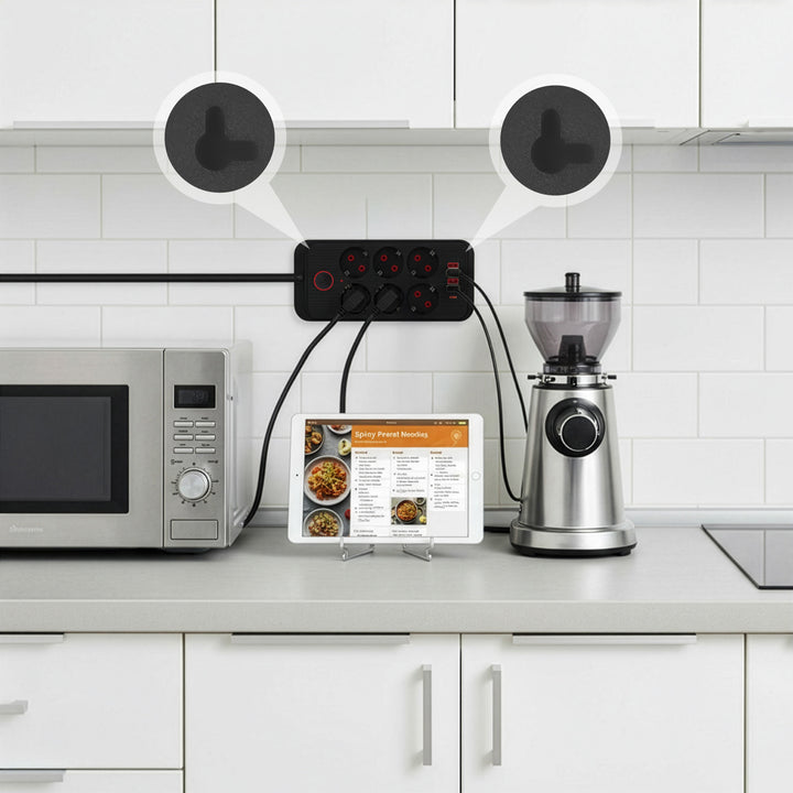 Maclean grenuttag, förlängningskabel 6 uttag + 4xUSB, 110-240V AC 50/60Hz, 2,1A max 2500W, 1,5 m, svart, MCE389 B