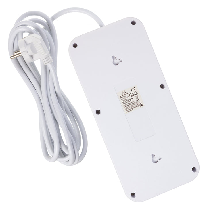 Maclean grenuttag, 6 uttag förlängningskabel + 4xUSB, 110-240V AC 50/60Hz, 2.1A max 2500W, 3m, vit, MCE391 W