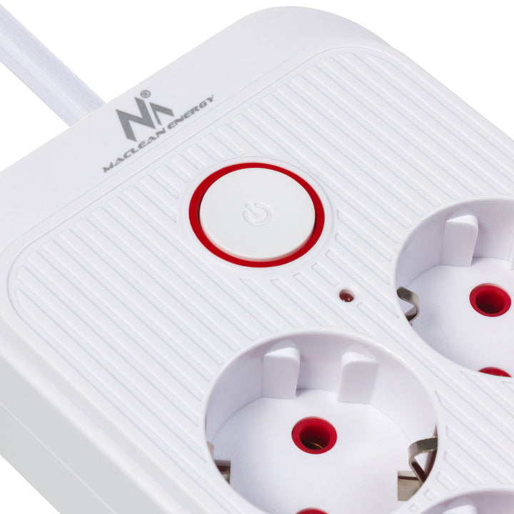 Maclean grenuttag, 6 uttag förlängningskabel + 4xUSB, 110-240V AC 50/60Hz, 2.1A max 2500W, 3m, vit, MCE391 W