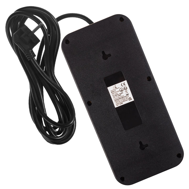 Maclean grenuttag, 6-facks förlängningskabel + 4xUSB, 110-240V AC 50/60Hz, 2.1A max 2500W, 3m, svart, MCE391 B