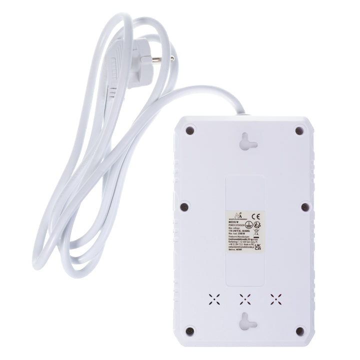 Maclean grenuttag, förlängningskabel 4 uttag + 3xUSB, 110-240V AC 50/60Hz, 2,1A max 2500W, 1,5m, vit, MCE392 W
