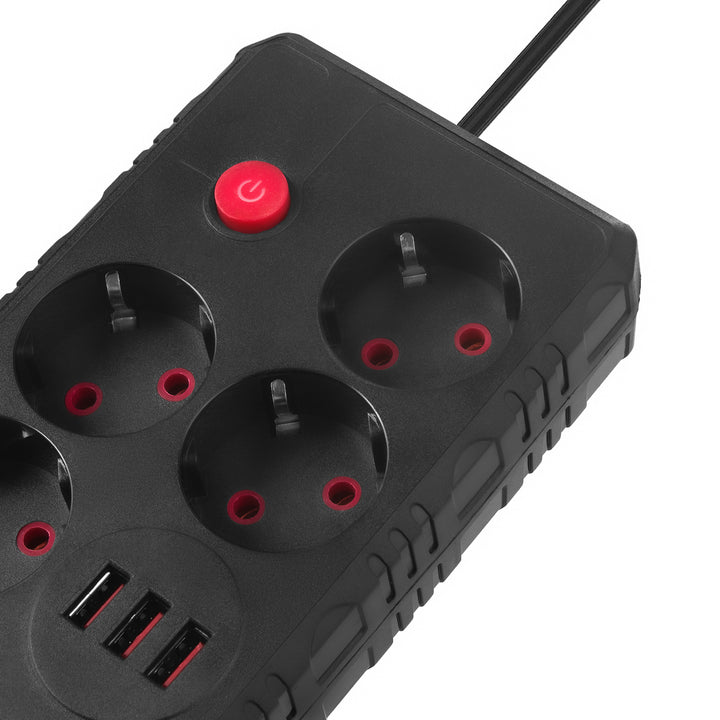 Maclean grenuttag, förlängningskabel 4 uttag + 3xUSB, 110-240V AC 50/60Hz, 2,1A max 2500W, 1,5m, svart, MCE392 B