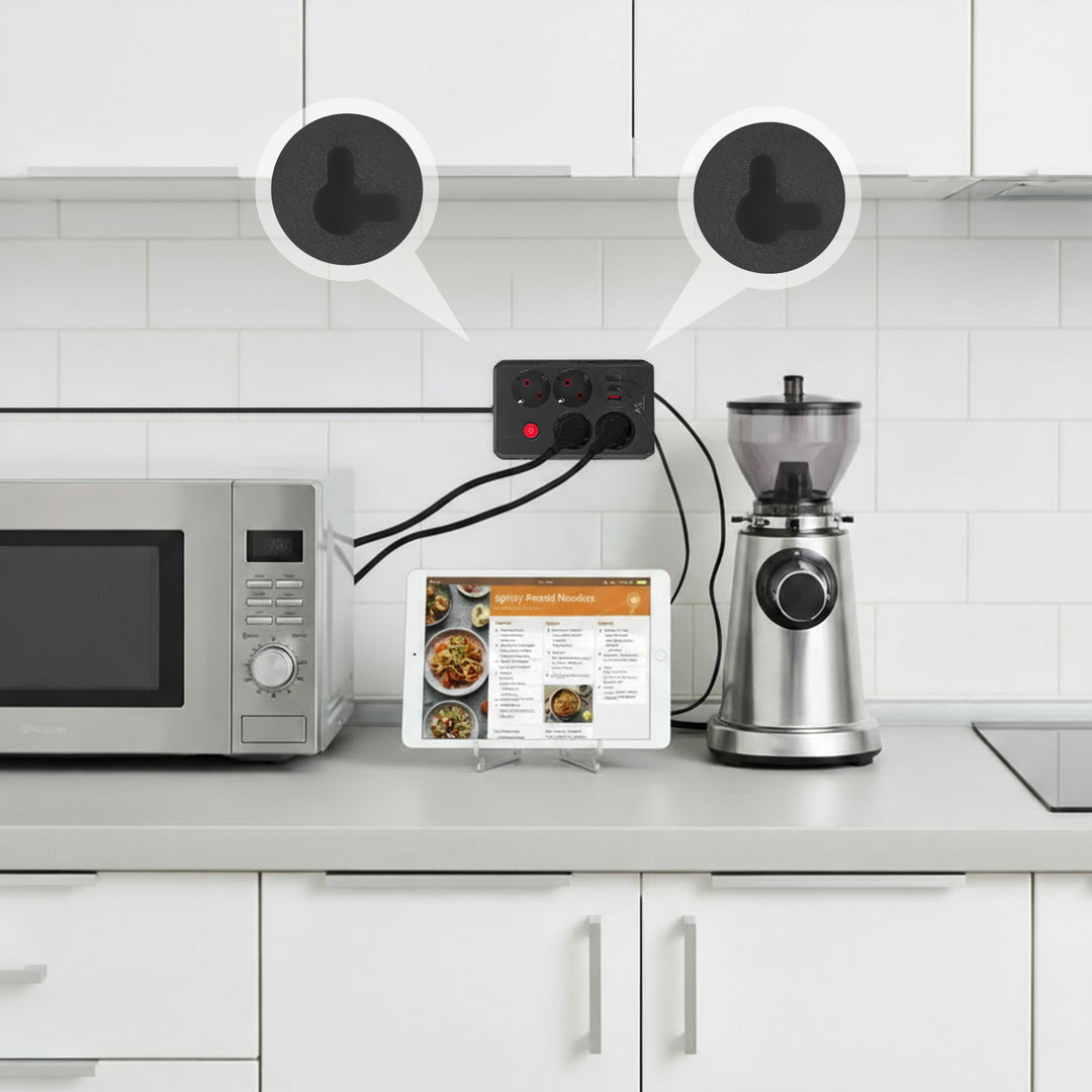 Maclean grenuttag, förlängningskabel 4 uttag + 3xUSB, 110-240V AC 50/60Hz, 2,1A max 2500W, 1,5m, svart, MCE392 B