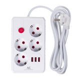 Maclean grenuttag, förlängningskabel 4 uttag + 3xUSB, 110-240V AC 50/60Hz, 2.1A max 2500W, 3m, vit, MCE393 W
