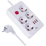 Maclean grenuttag, förlängningskabel 4 uttag + 3xUSB, 110-240V AC 50/60Hz, 2.1A max 2500W, 3m, vit, MCE393 W