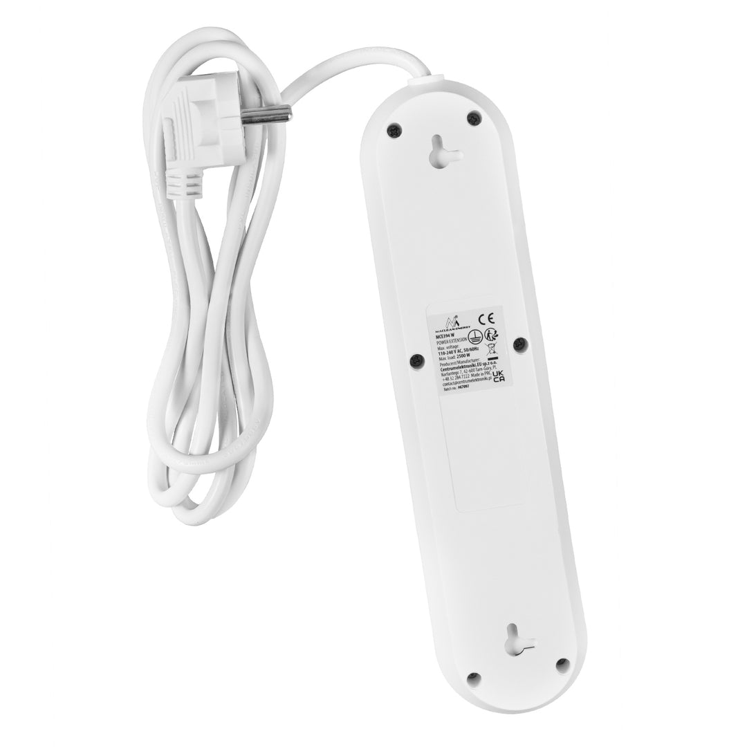 Maclean grenuttag, förlängningskabel 3 uttag + 3xUSB, 110-240V AC 50/60Hz, 2.1A max 2500W, 1.5m, vit, MCE394 W