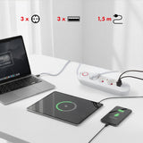 Maclean grenuttag, förlängningskabel 3 uttag + 3xUSB, 110-240V AC 50/60Hz, 2.1A max 2500W, 1.5m, vit, MCE394 W