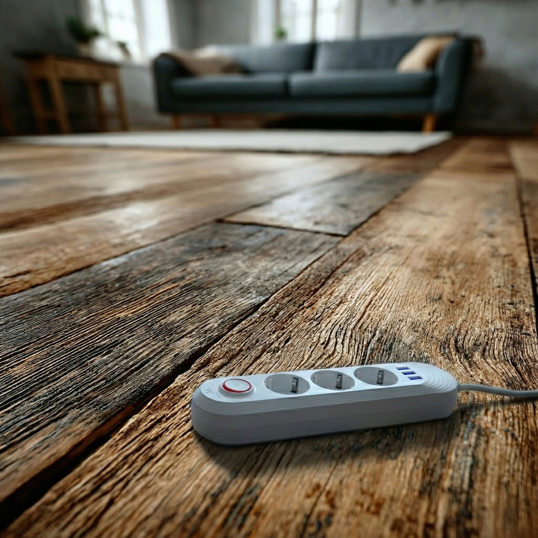 Maclean grenuttag, förlängningskabel 3 uttag + 3xUSB, 110-240V AC 50/60Hz, 2.1A max 2500W, 1.5m, vit, MCE394 W