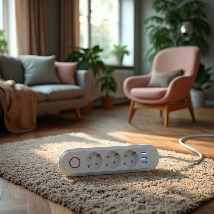 Maclean grenuttag, förlängningskabel 3 uttag + 3xUSB, 110-240V AC 50/60Hz, 2.1A max 2500W, 1.5m, vit, MCE394 W