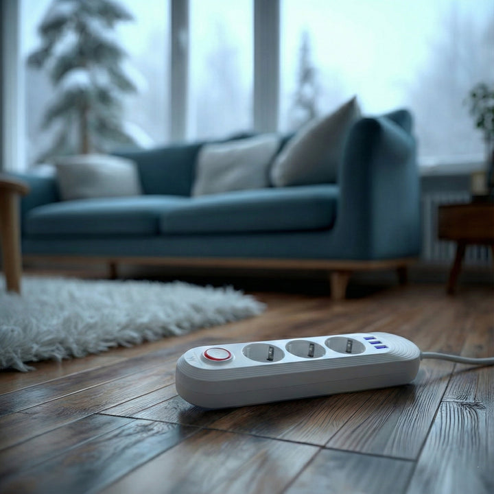 Maclean grenuttag, förlängningskabel 3 uttag + 3xUSB, 110-240V AC 50/60Hz, 2.1A max 2500W, 1.5m, vit, MCE394 W