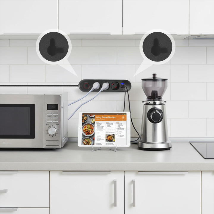 Maclean grenuttag, förlängningskabel 3 uttag + 3xUSB, 110-240V AC 50/60Hz, 2.1A max 2500W, 1.5m, svart, MCE394 B